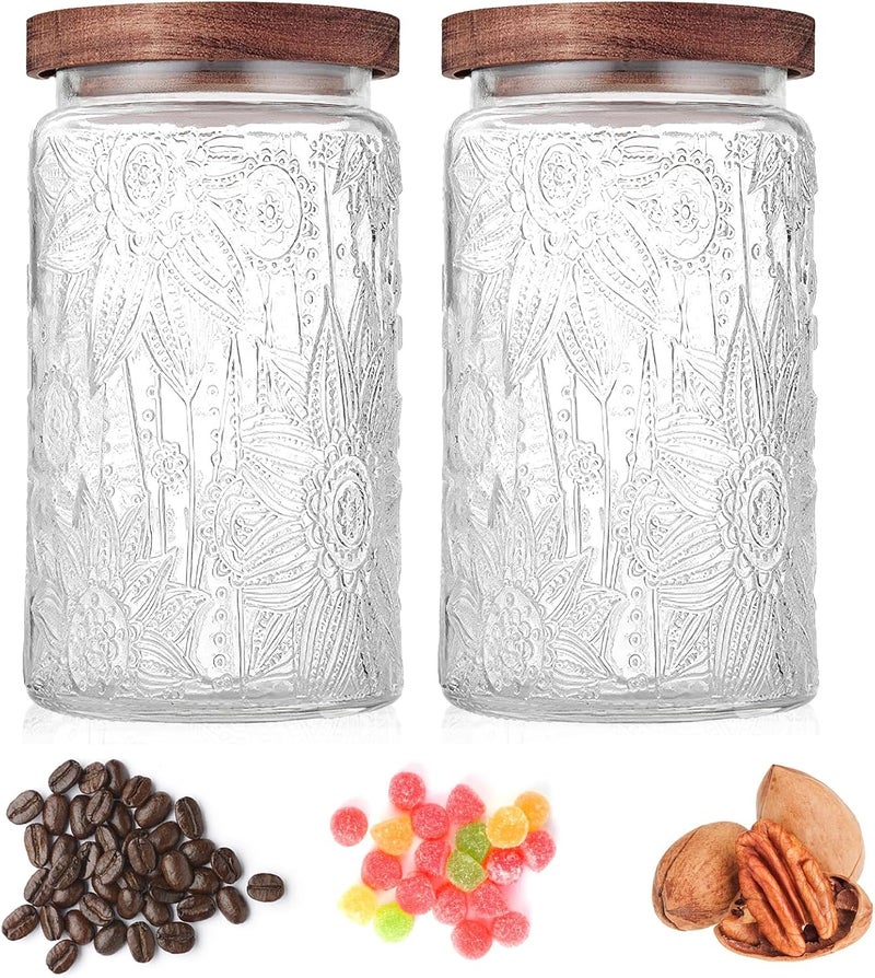 Custde Glass Storage Jars With Airtight Lid, 35oz Container For Kitchen Counter with Wooden Lid, brown sugar, candy, coffee, cookie, salt, tea, cute Jar (35oz Large Sunflower) - Image 3